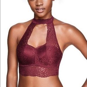 PINK VS Burgundy Maroon Lace Halter Choker Sexy Sweetheart Push Up Bra Crop Top